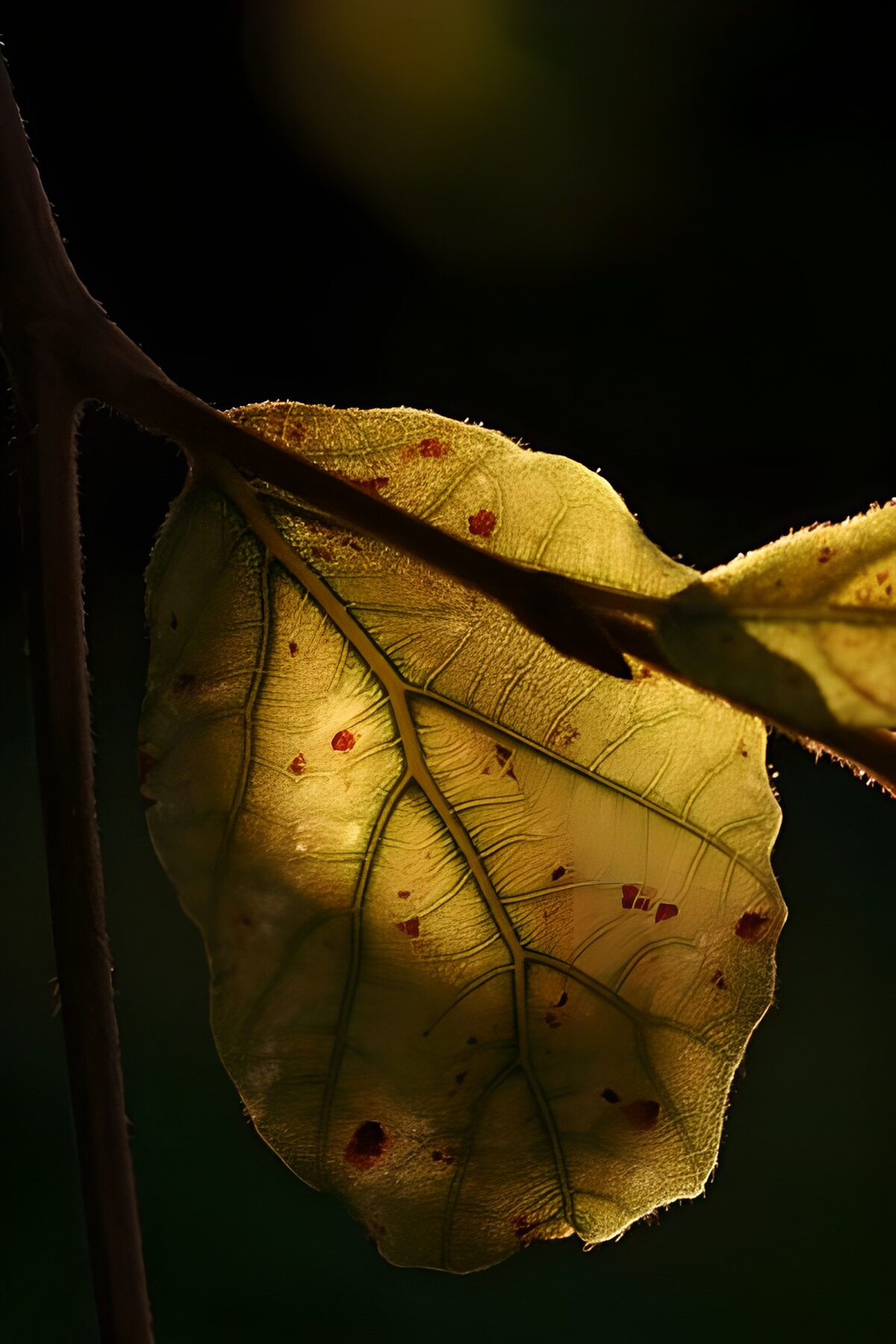 Geel blad in gouden tegenlicht