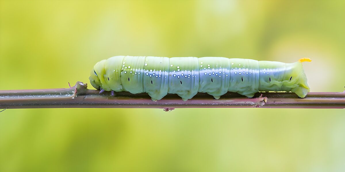 Groene rups op een paarse stengel