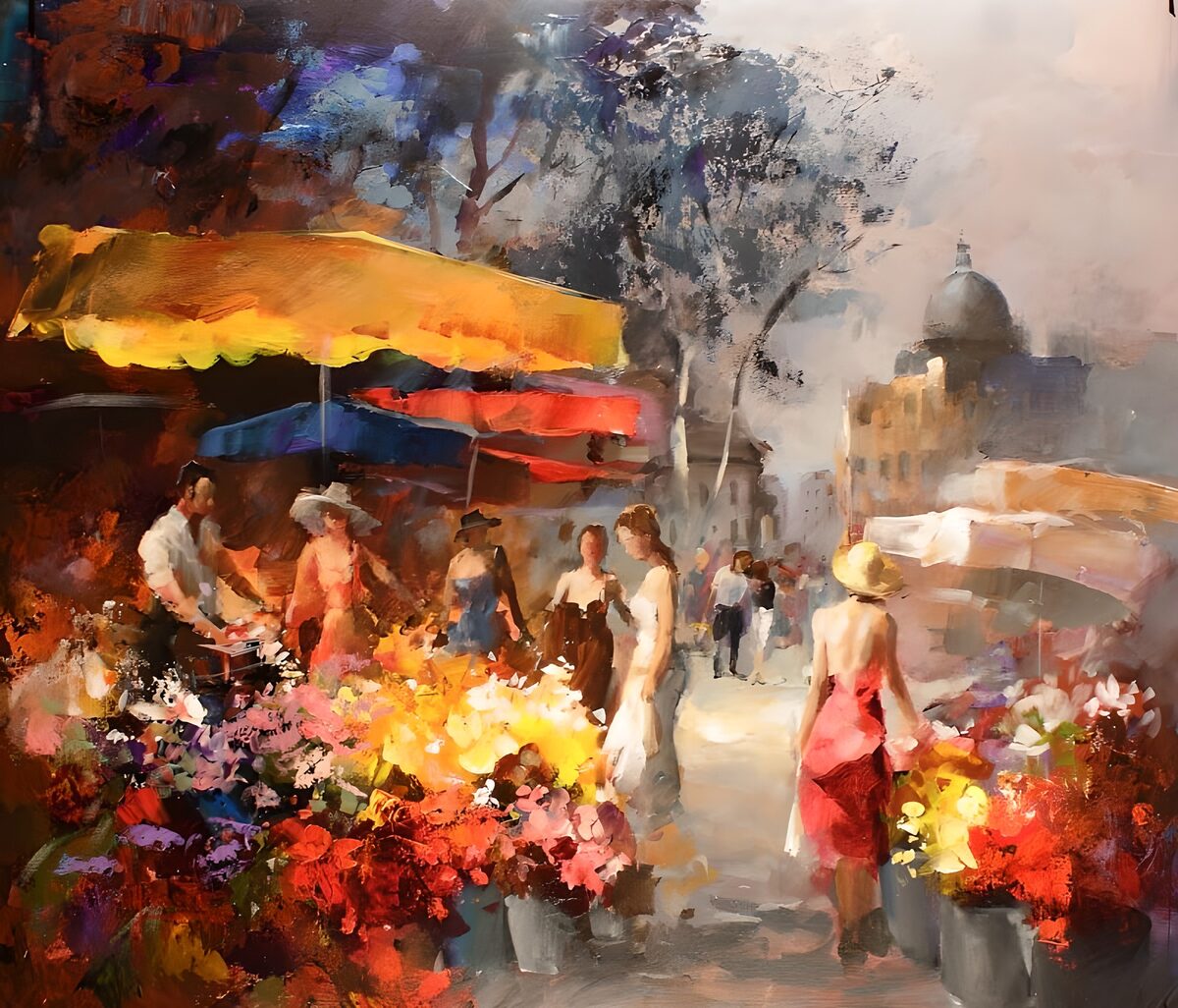 Bloemenmarkt in het zonlicht