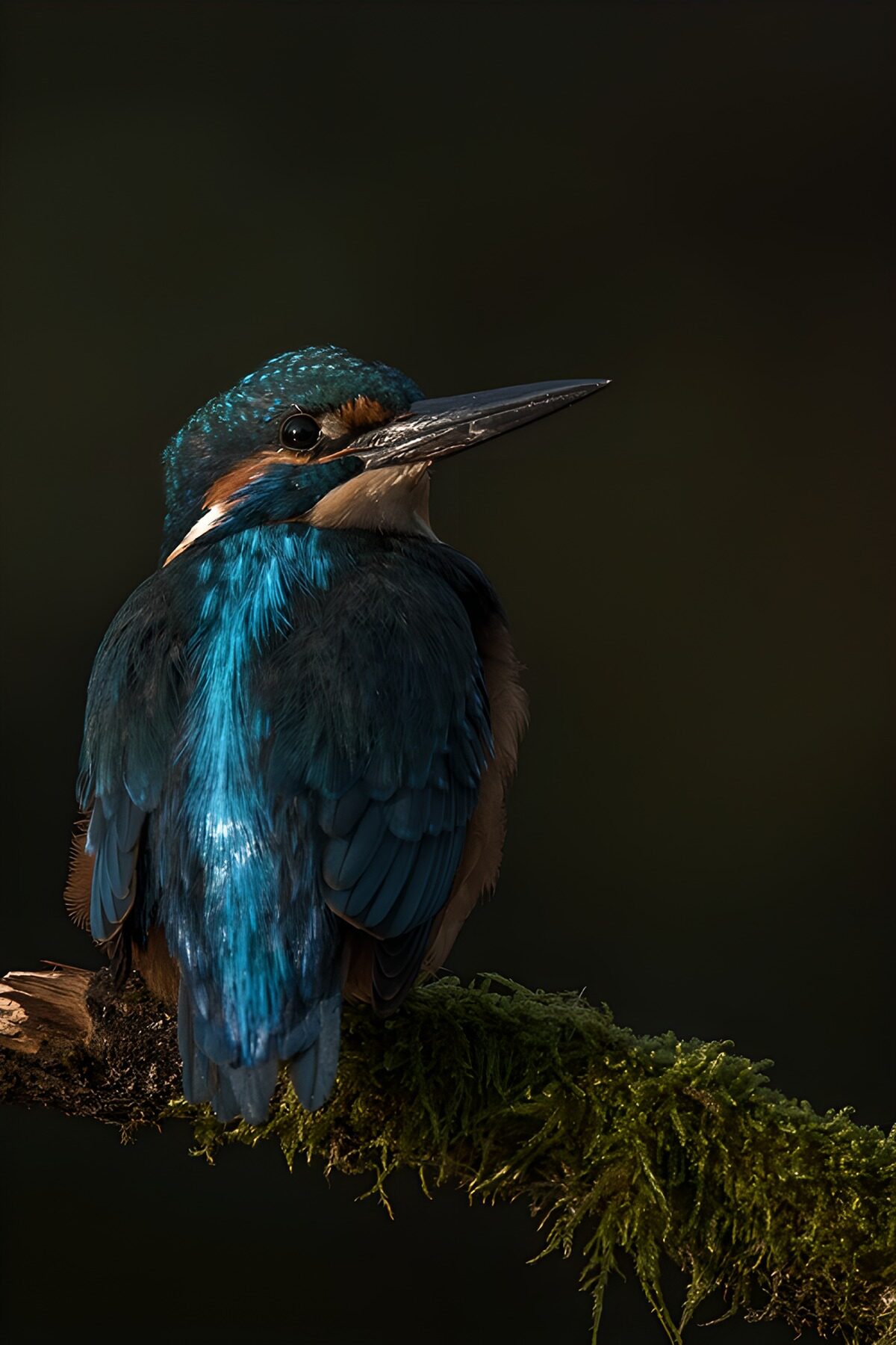 IJsvogel op een bemoste tak