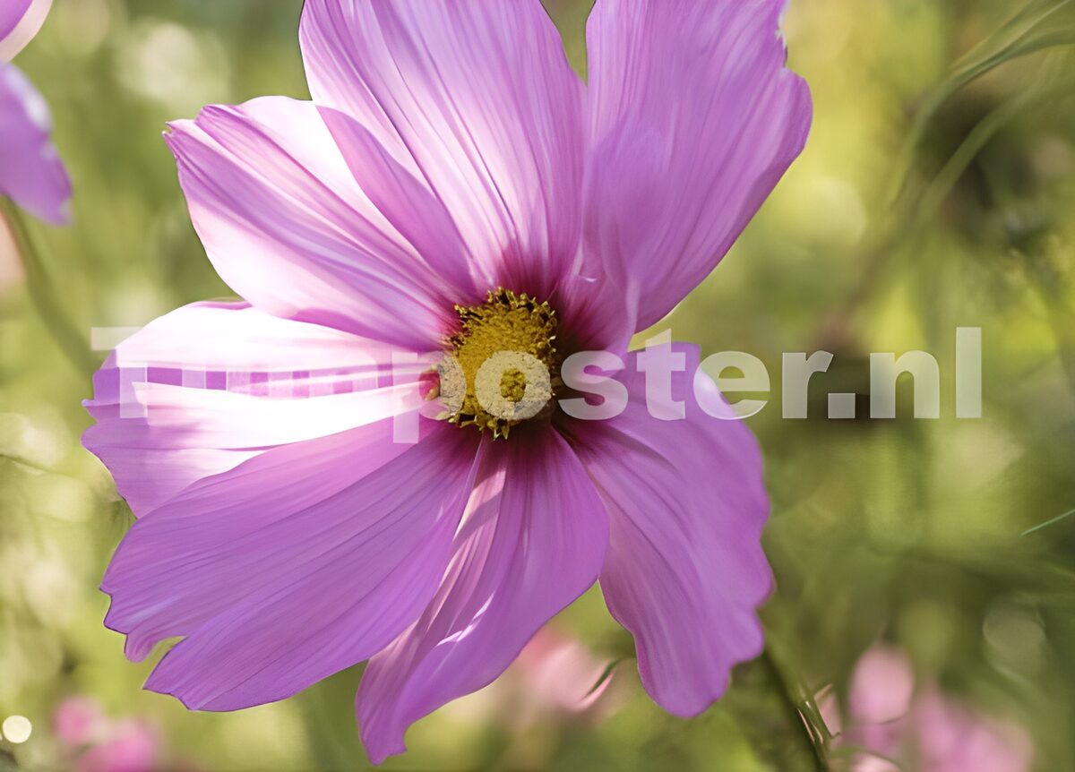 Roze cosmea in zonnig groen