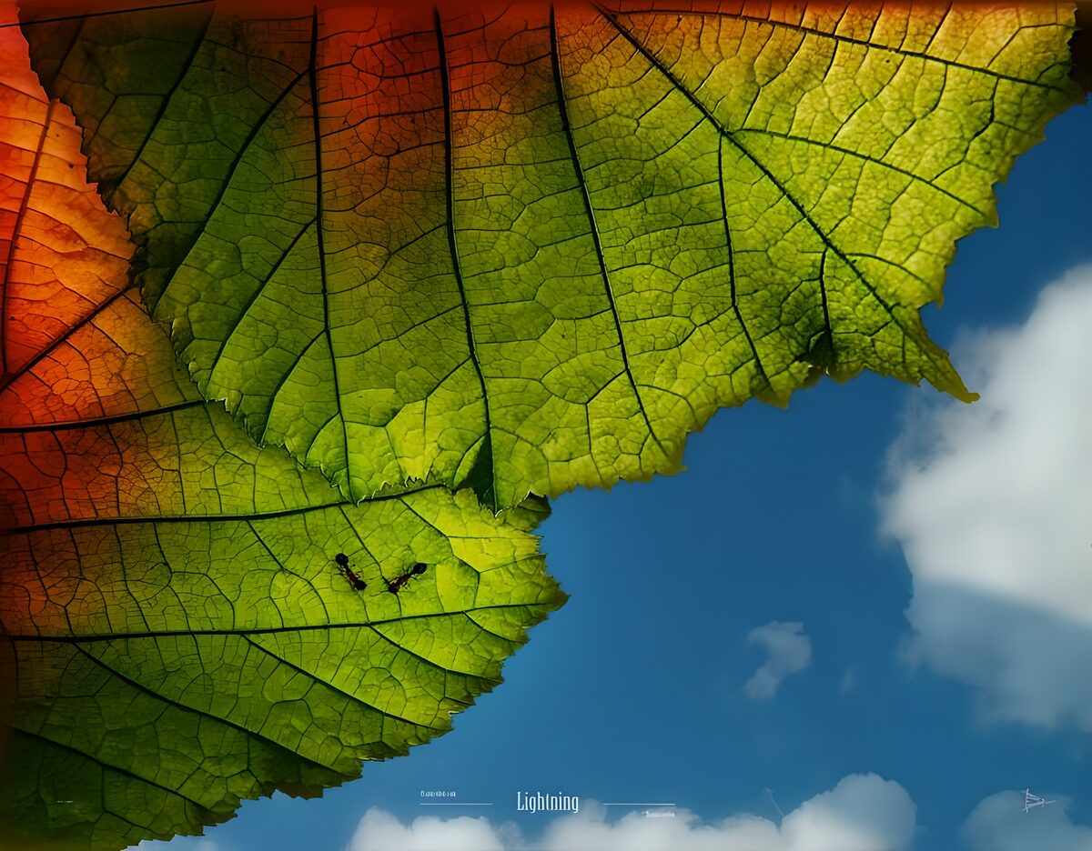 Bladnerven tegen een blauwe lucht