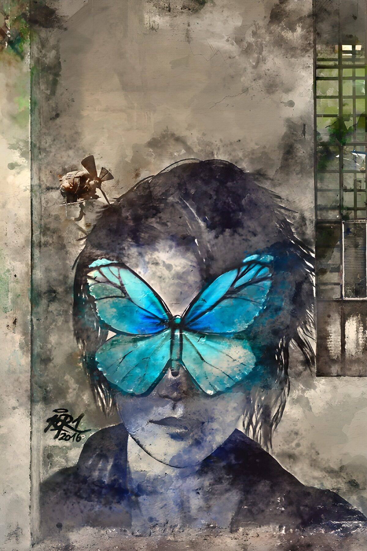 Vrouwenportret met blauwe vlinder