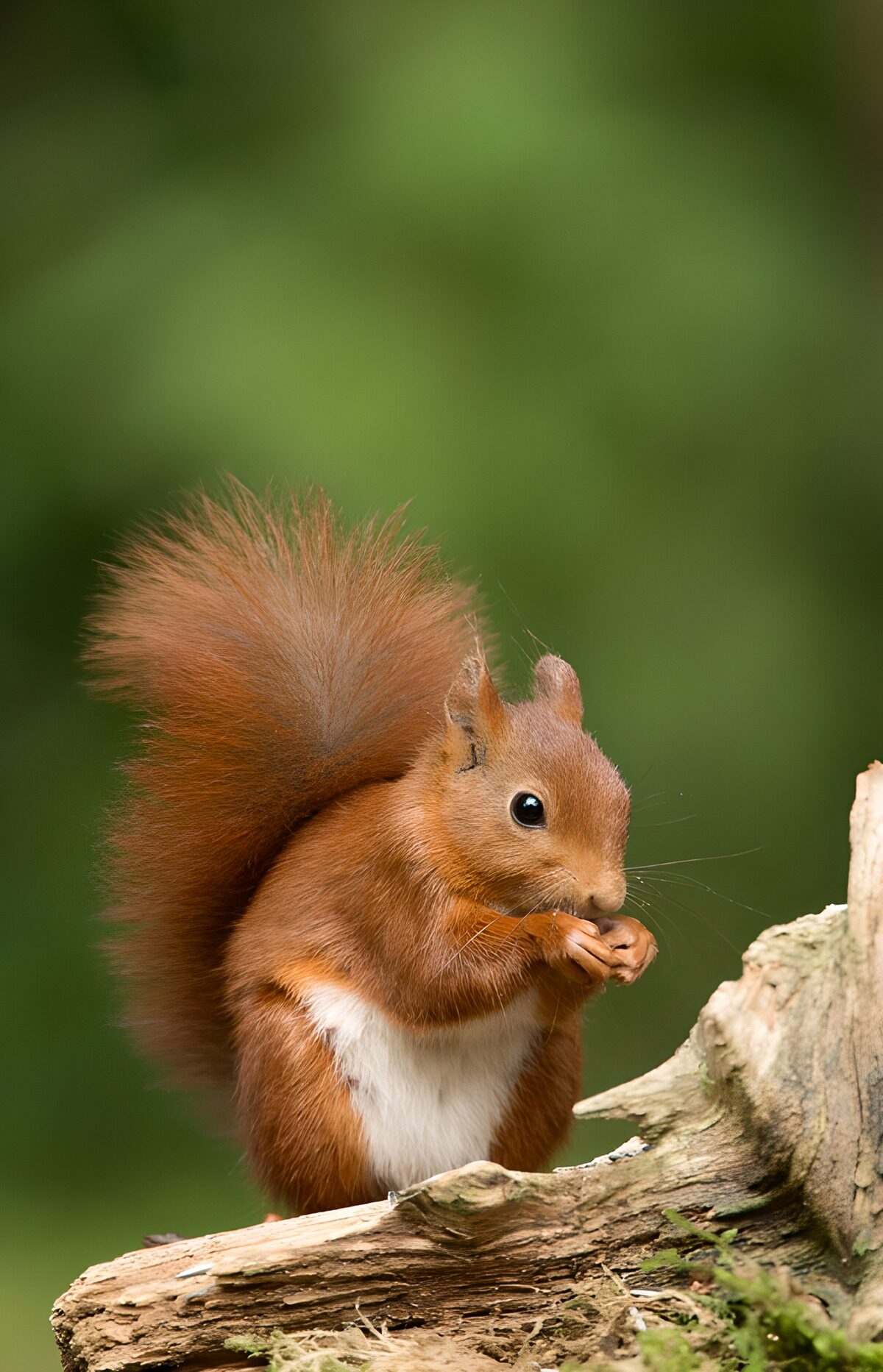 Rode eekhoorn op verweerd hout