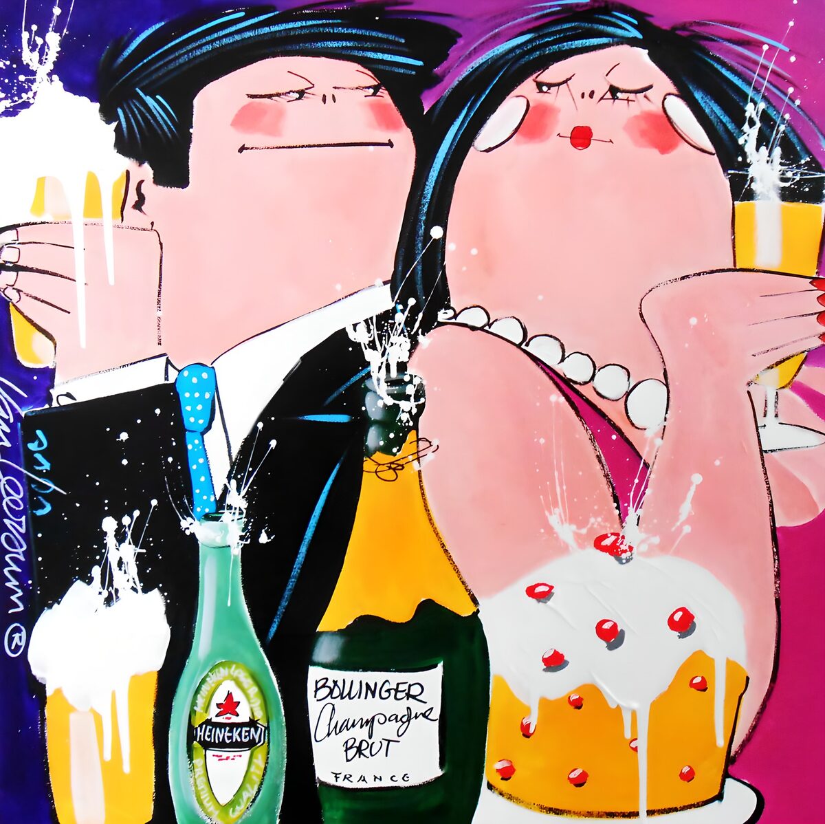 Feestpaar met bier en champagne
