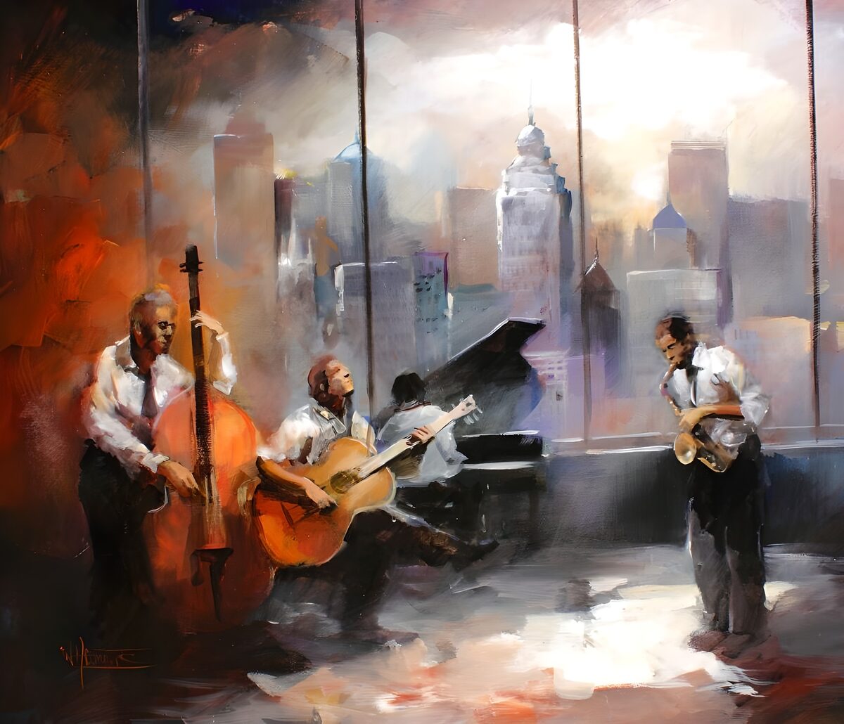 Jazzkwartet voor de skyline