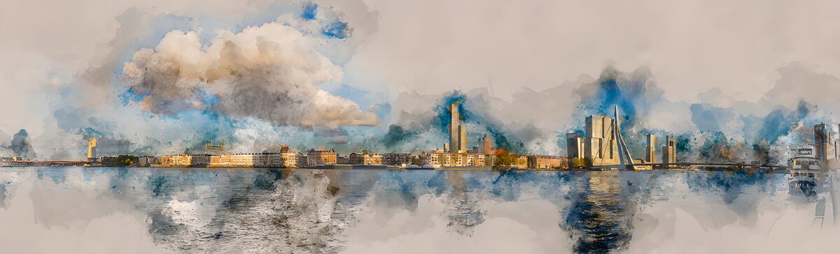 Rotterdamse skyline aan het water