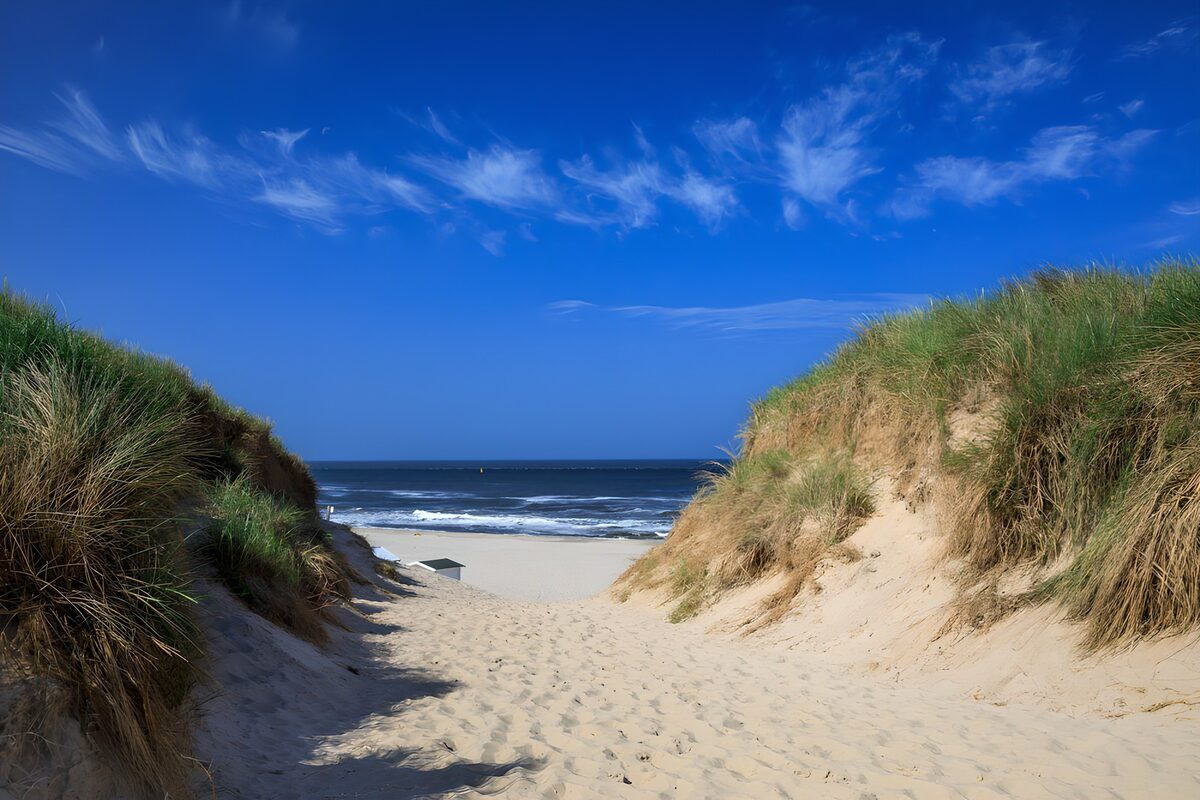 Zandpad naar zee in de zon