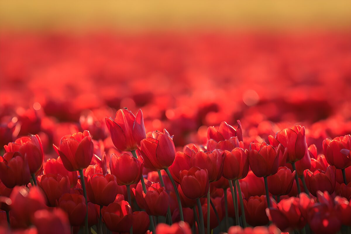 Rode tulpen in warm tegenlicht