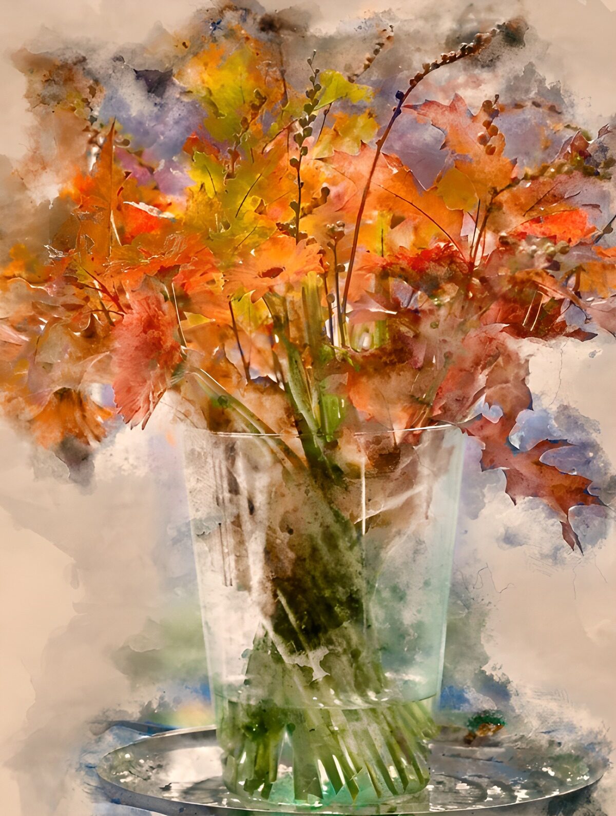 Herfstbladeren in een glazen vaas