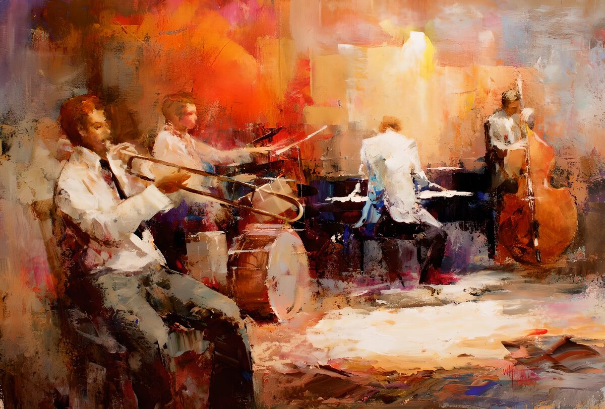 Jazzkwartet in warme kleuren