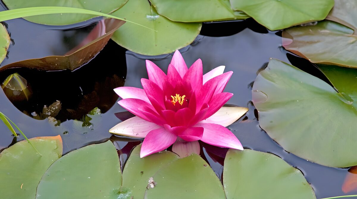 Roze waterlelie op een donkere spiegel
