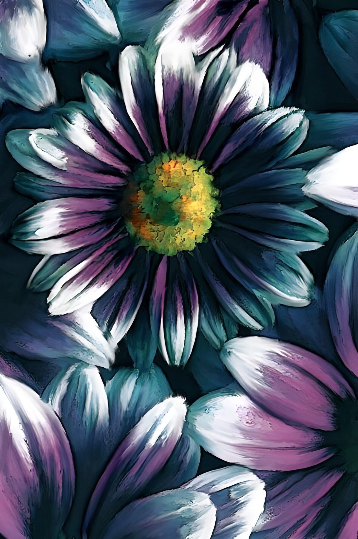 Paarse bloem in blauwgroene tinten
