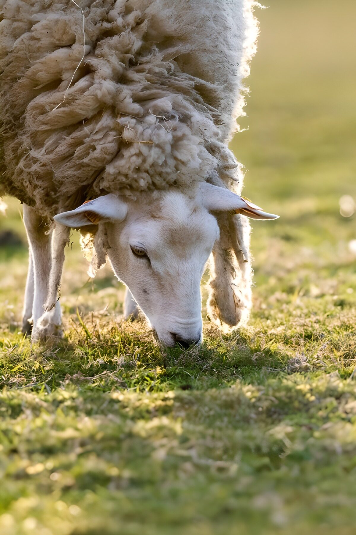 Grazend schaap in warm zonlicht