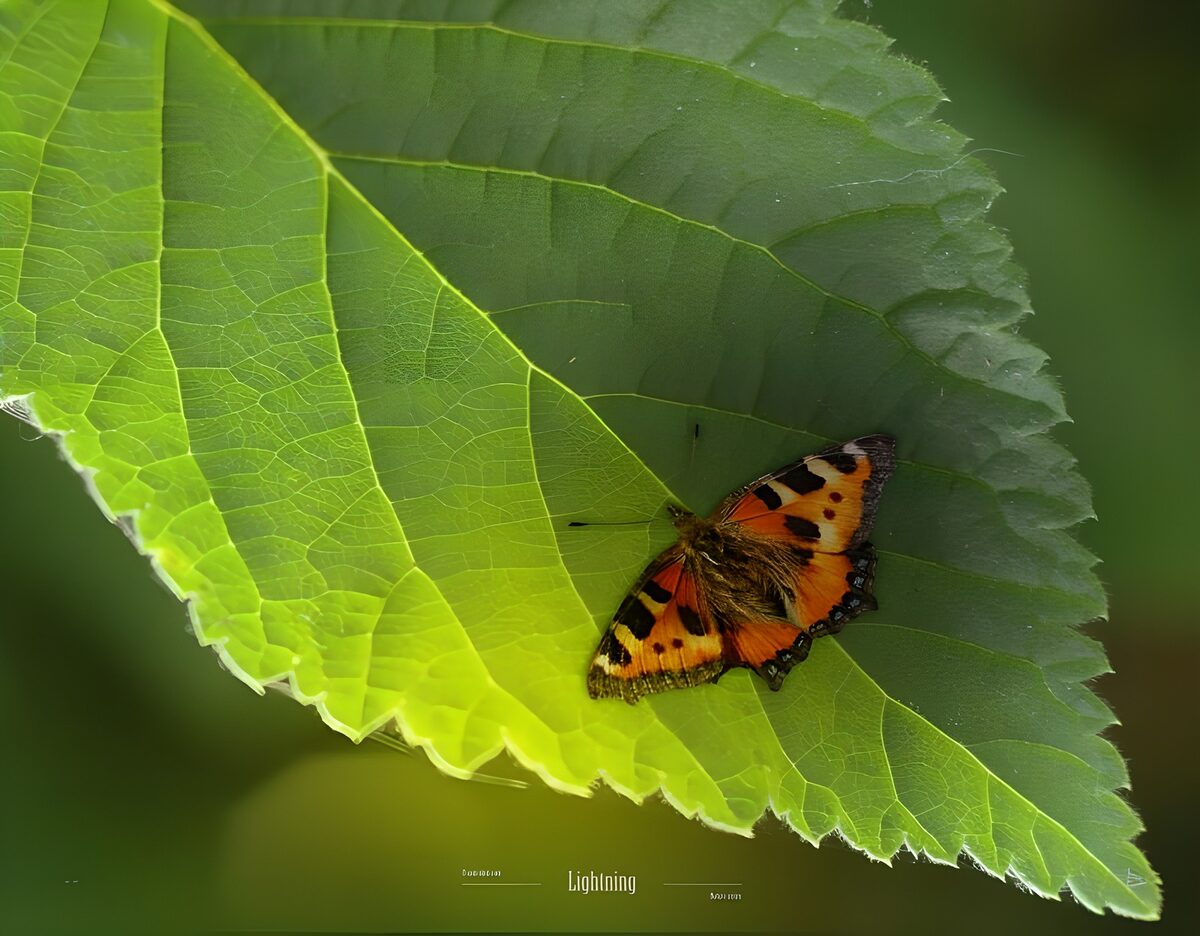 Oranje vlinder op een groen blad