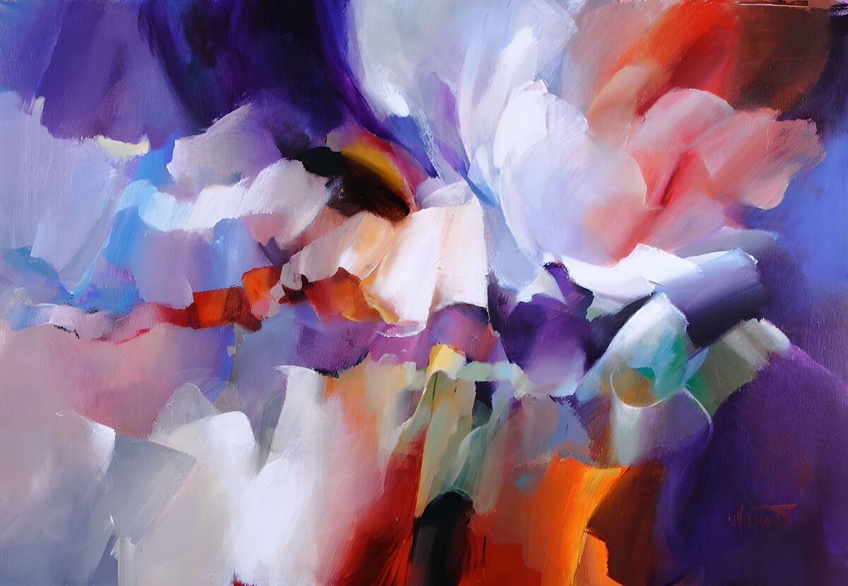 Abstract kleurenspel in paars en oranje