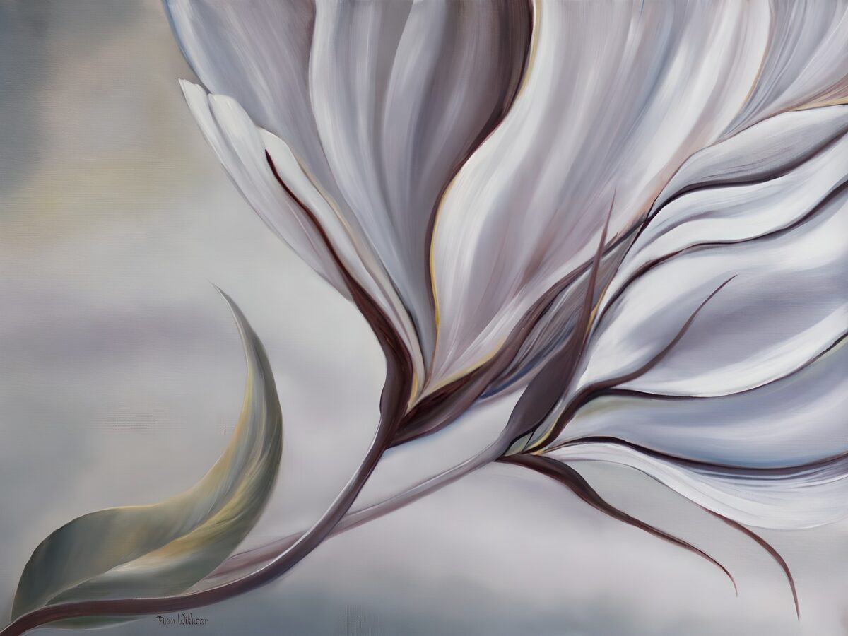 Abstracte bloem in wit en mauve