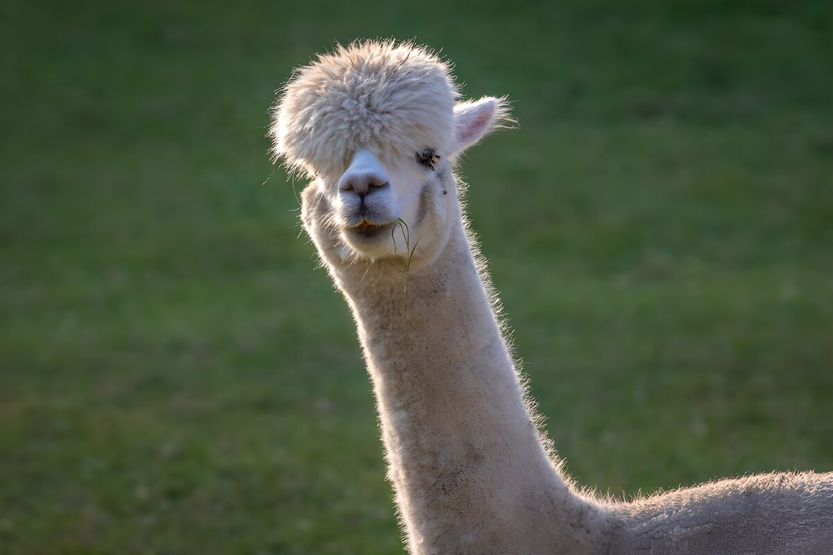 Witte alpaca van dichtbij
