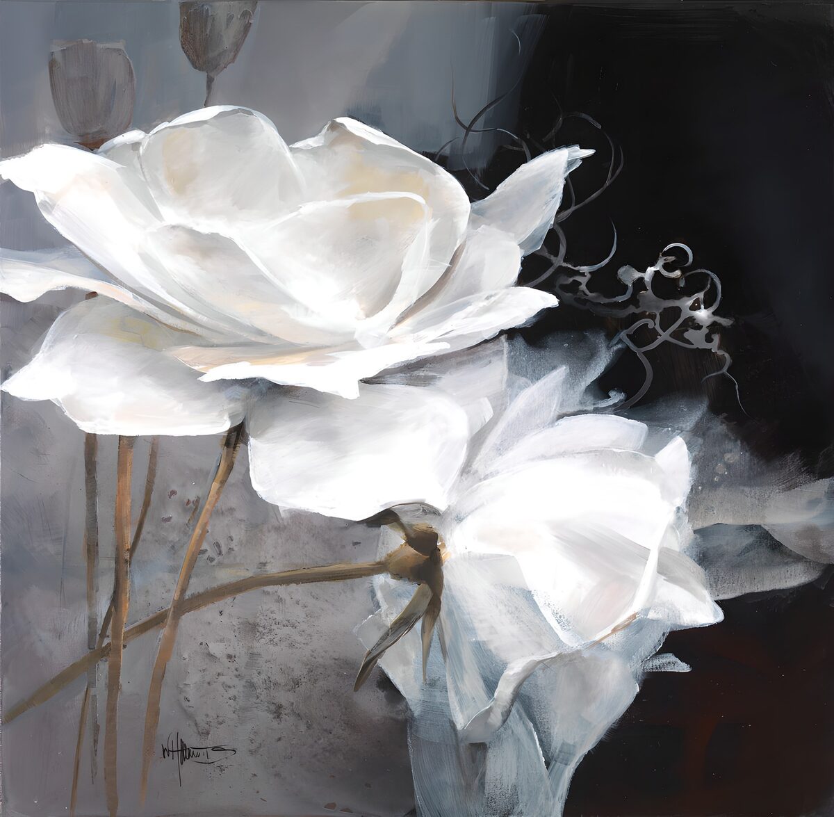 Witte bloemen in grijs en zwart