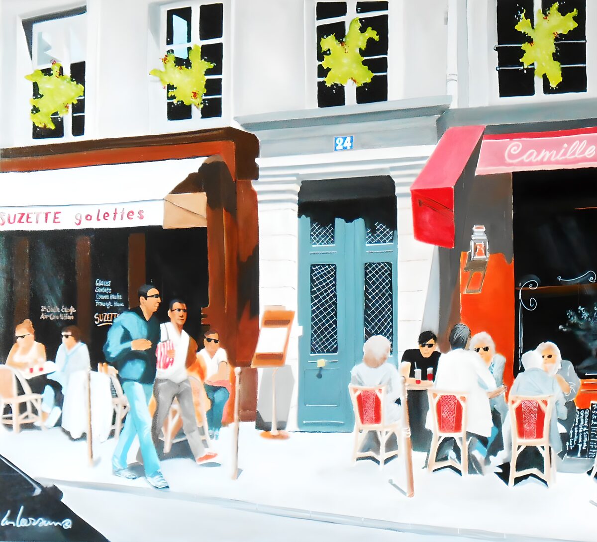 Caféterras voor een witte gevel