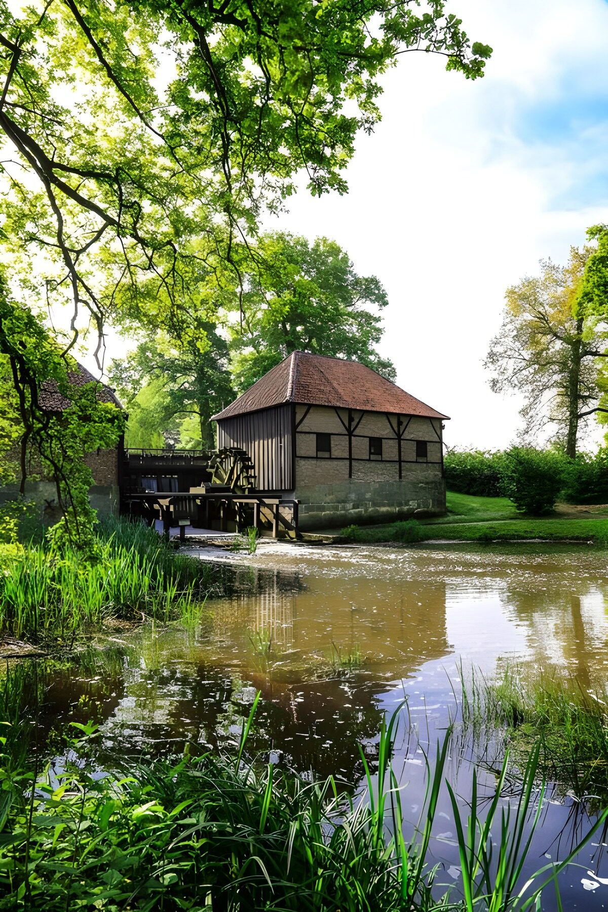 Watermolen in zomers groen
