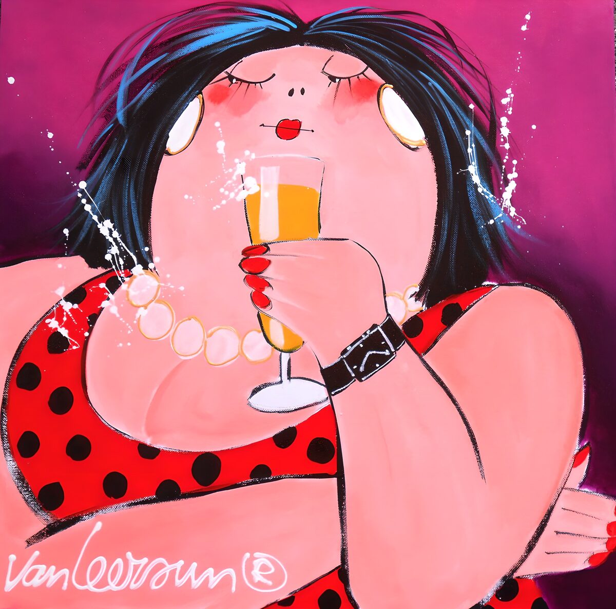 Vrouw in stippen met een feestelijk glas