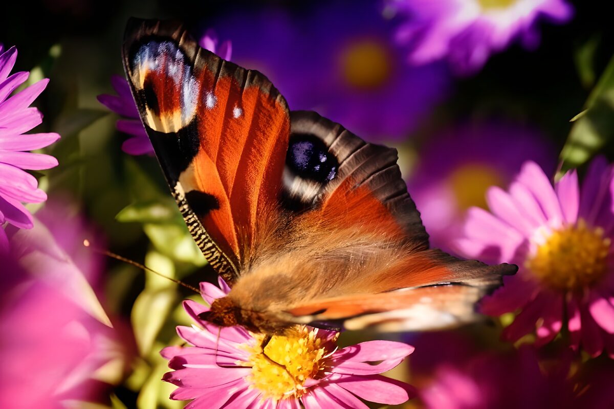 Dagpauwoog op een roze bloem