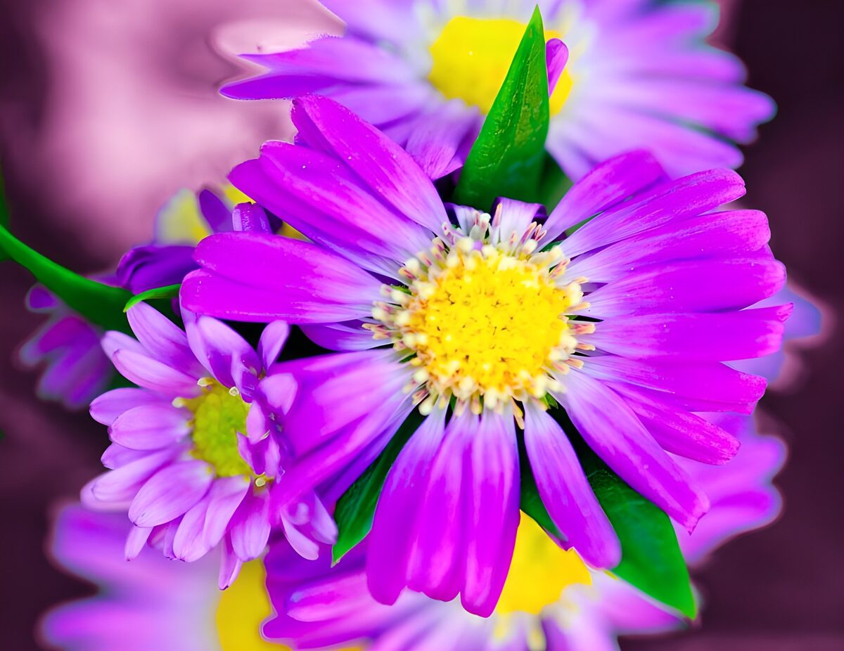 Paarse asters met een zonnig hart
