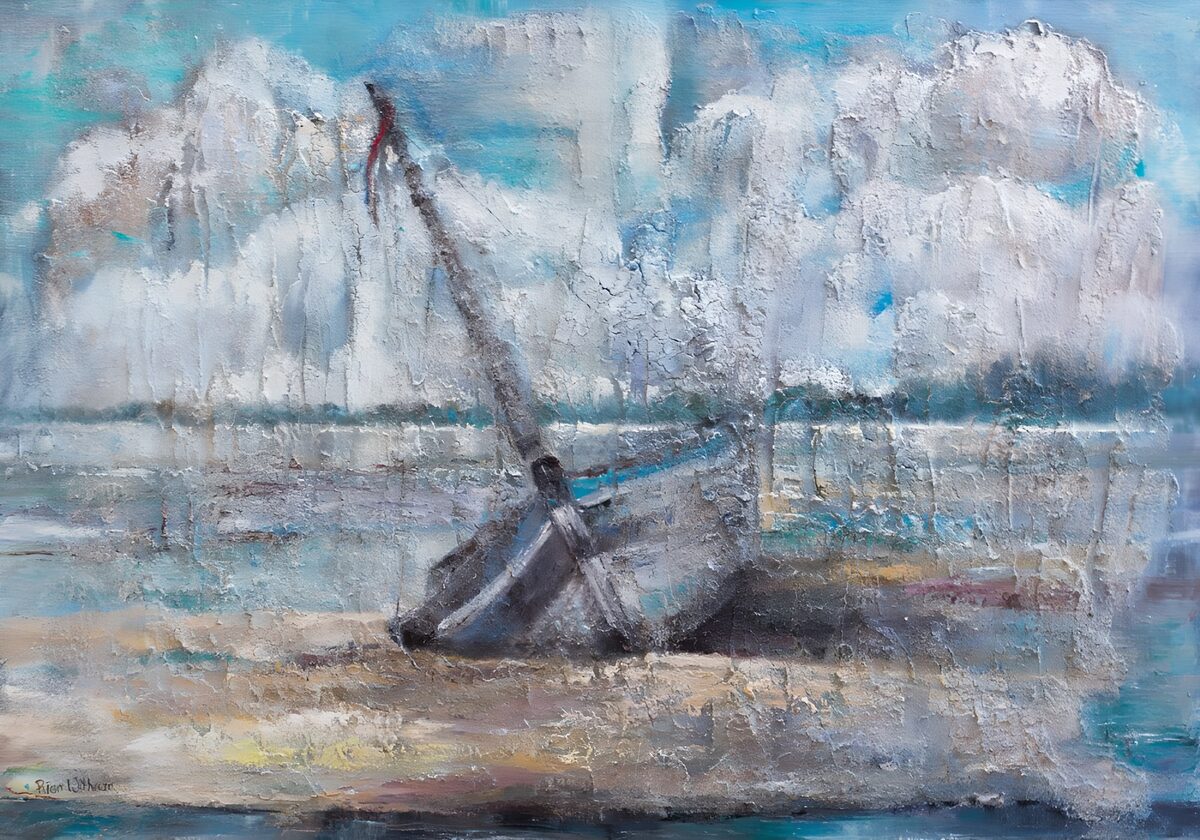 Zeilboten in blauw en grijs