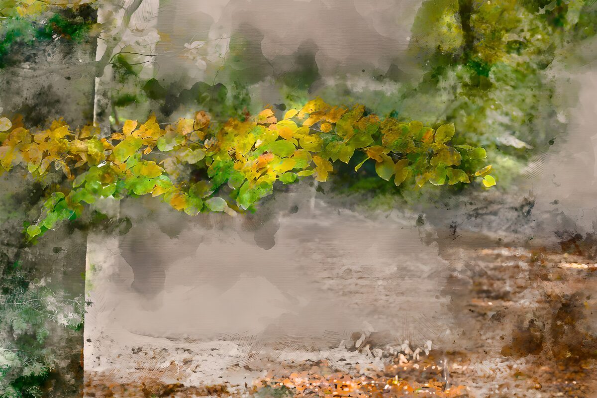 Groen-gele herfsttak in zacht licht