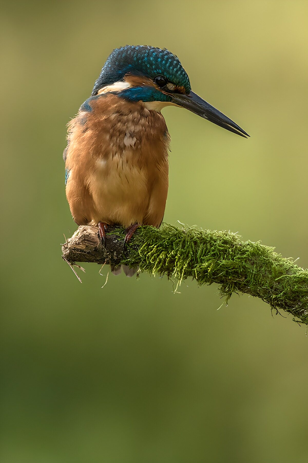 IJsvogel op een mosgroene tak