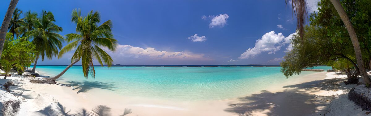 Wit strand met palmen en turquoise water