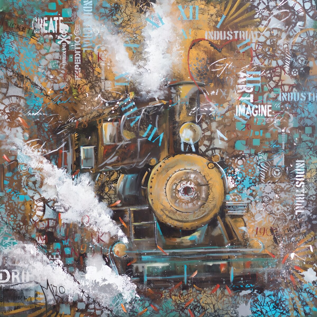 Stoomlocomotief in turquoise en bruin