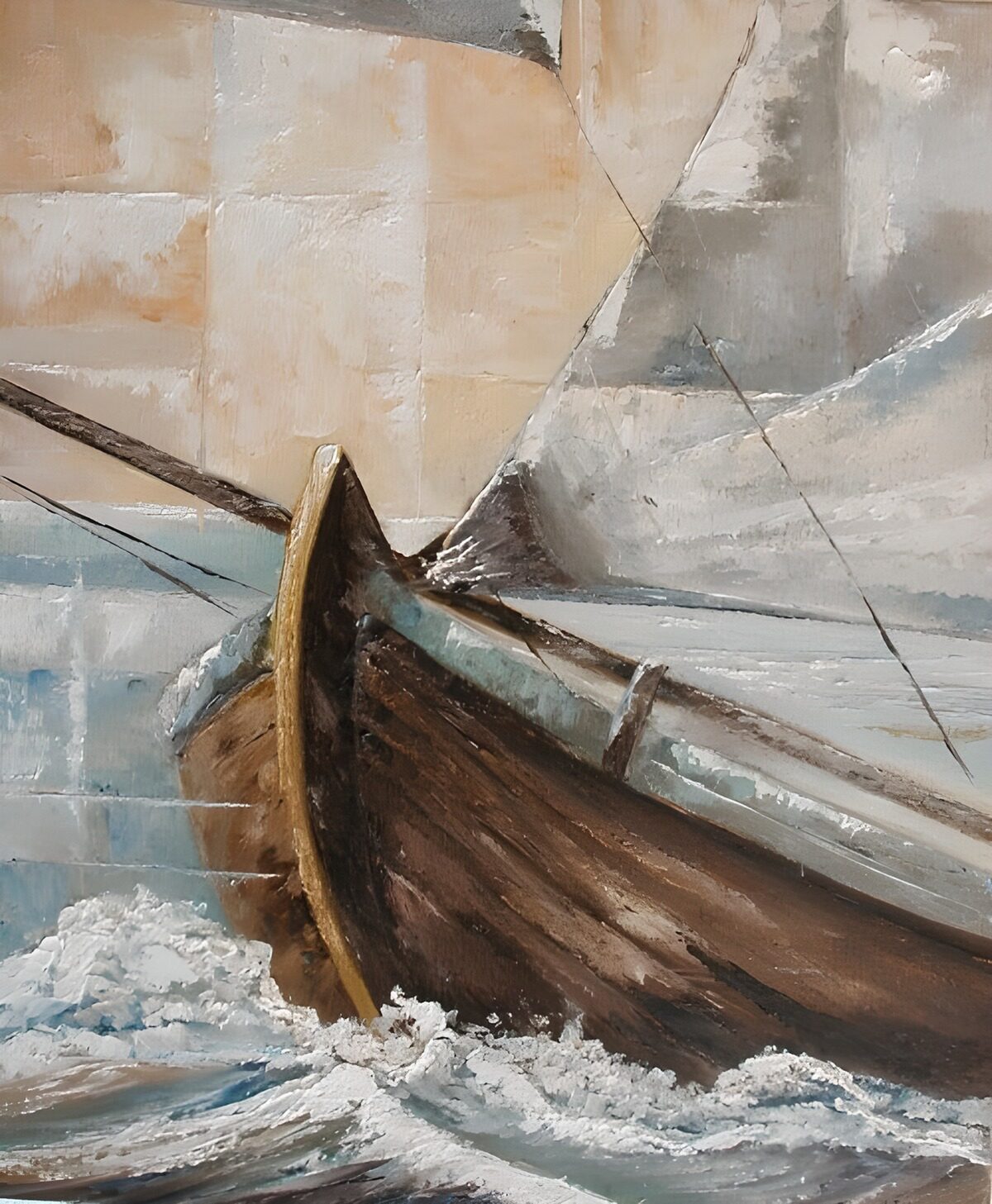 Zeilboot in schuimende golven
