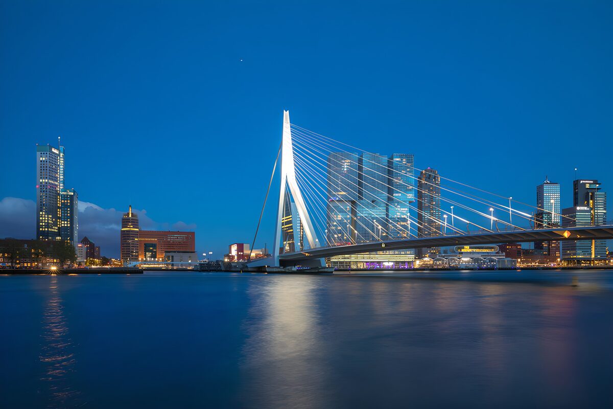 Erasmusbrug in de blauwe avond